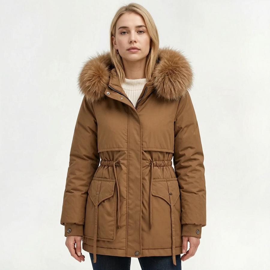 Winterjas Dames Parka met Taillekoord en Capuchon