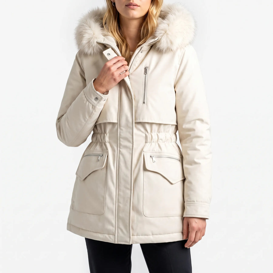 Winterjas Dames Parka met Taillekoord en Capuchon