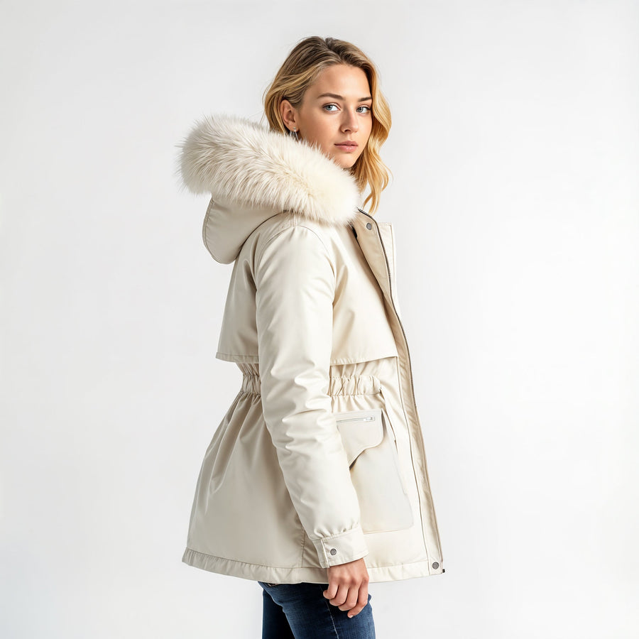 Winterjas Dames Parka met Taillekoord en Capuchon