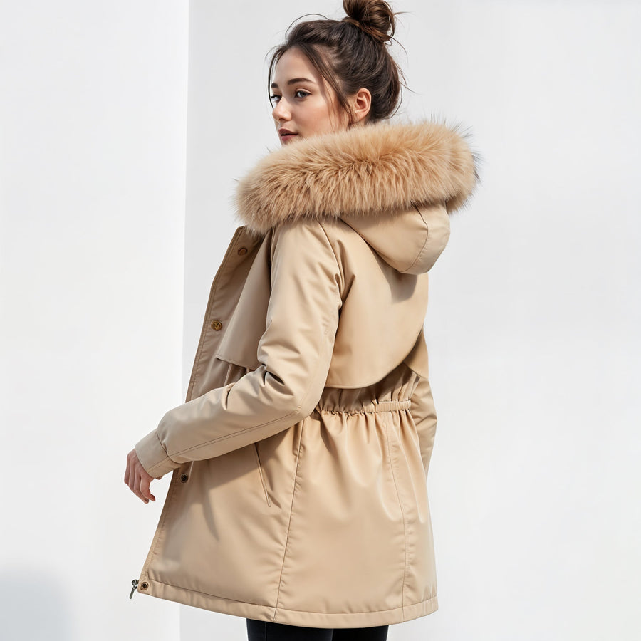Winterjas Dames Parka met Taillekoord en Capuchon