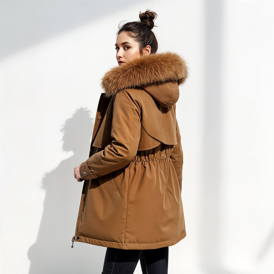 Winterjas Dames Parka met Taillekoord en Capuchon