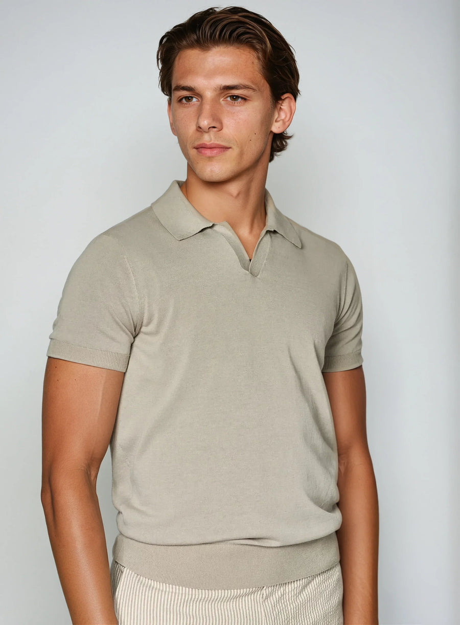 Poloshirt zonder knopen katoen heren – Taupe