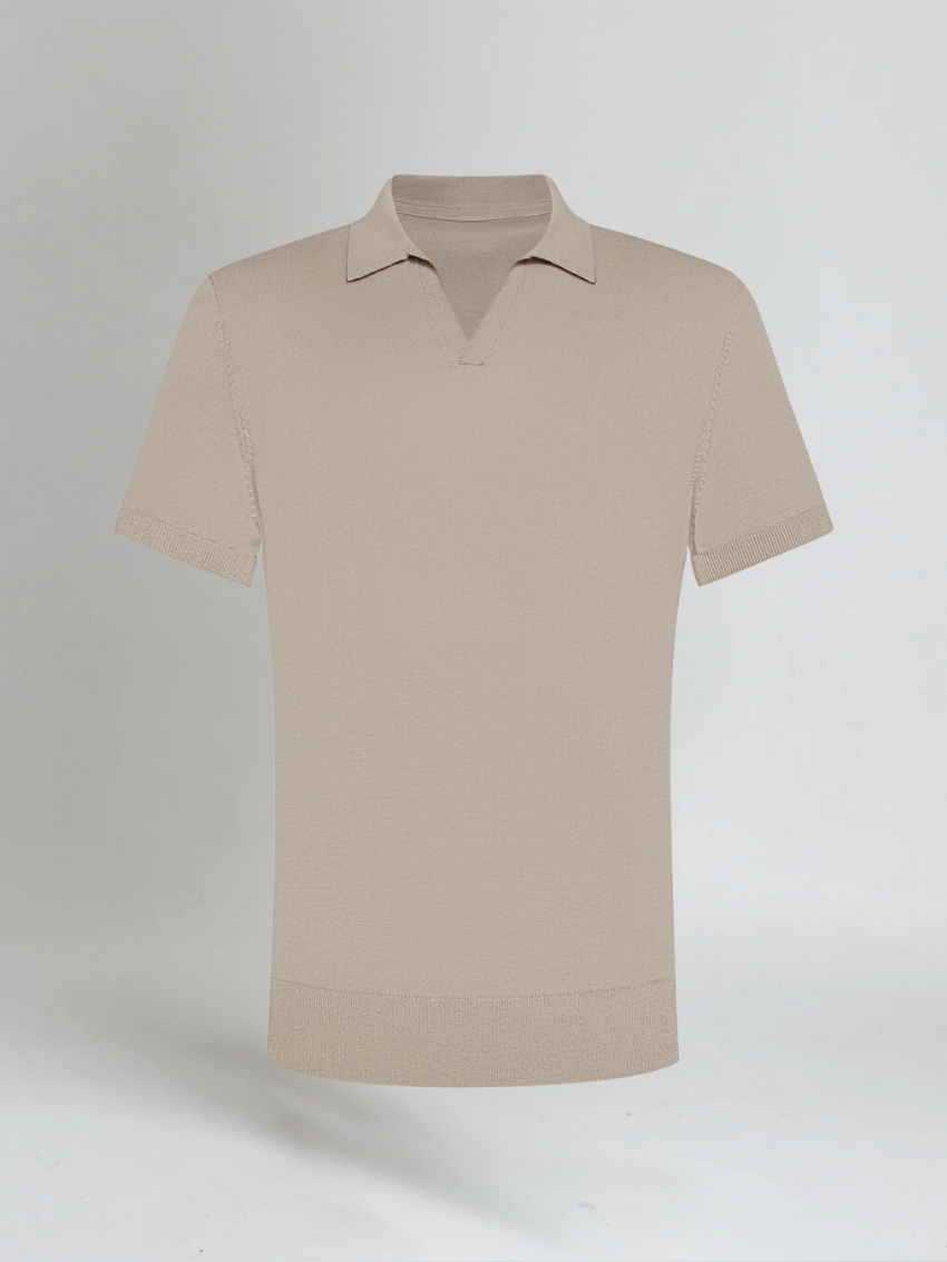 Poloshirt zonder knopen katoen heren – Taupe