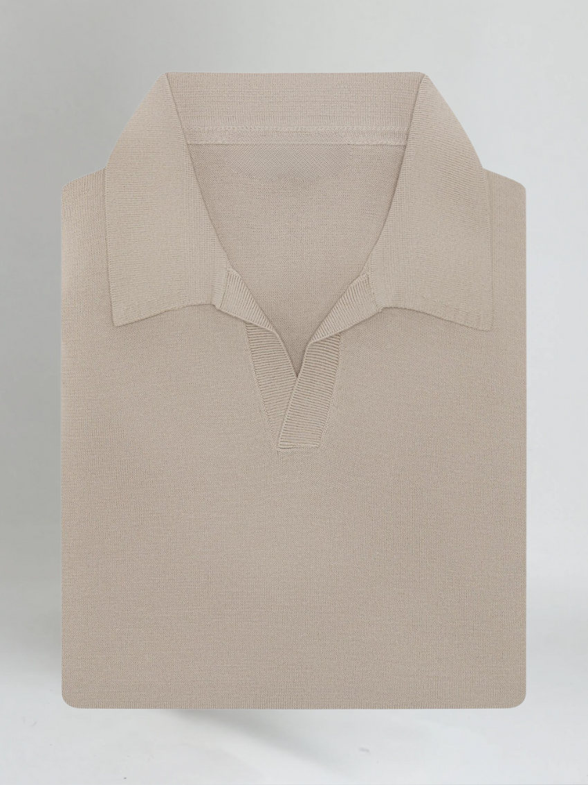 Poloshirt zonder knopen katoen heren – Taupe