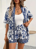 Geprinte Co-ord set met overhemd en short Dames