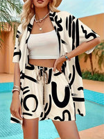 Geprinte Co-ord set met overhemd en short Dames
