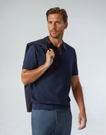 Zomer polo met rits katoen heren - Marineblauw