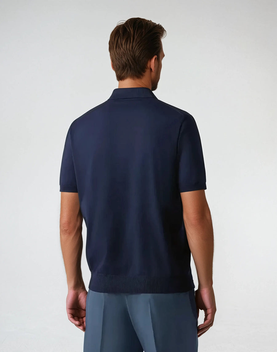 Zomer polo met rits katoen heren - Marineblauw