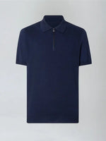 Zomer polo met rits katoen heren - Marineblauw
