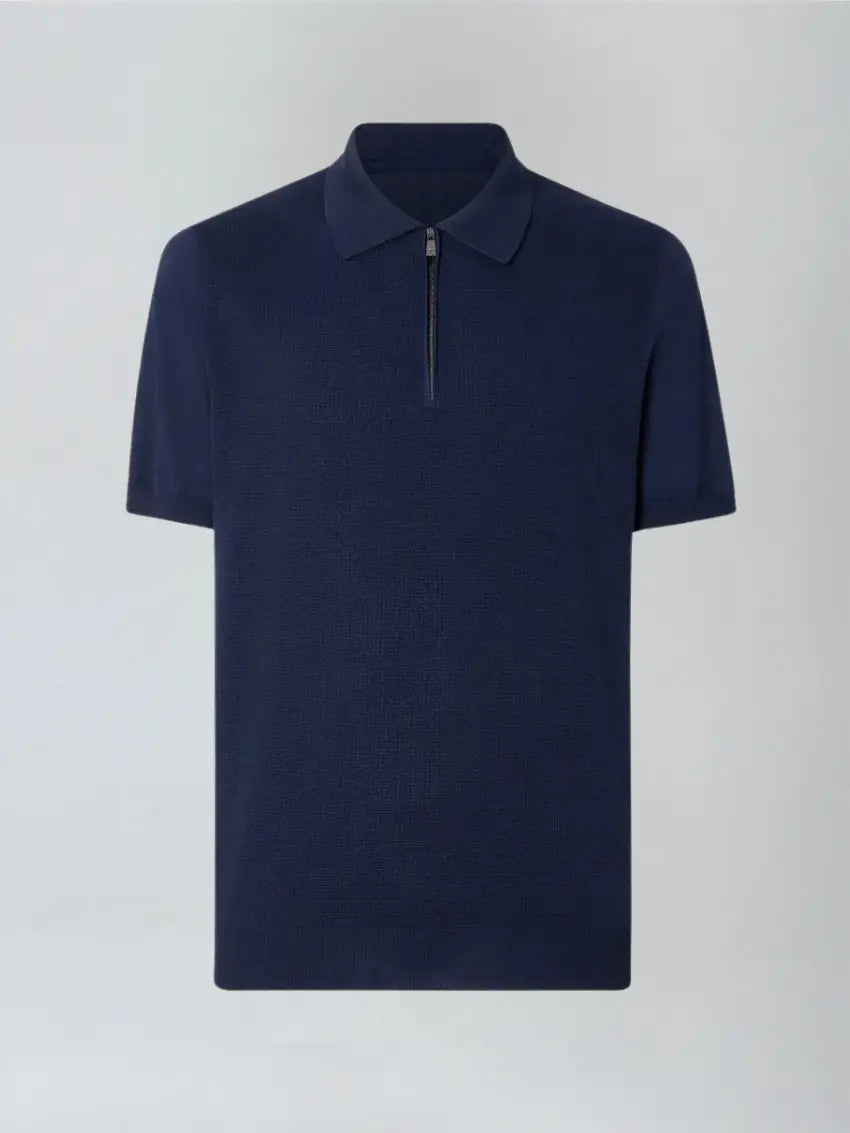 Zomer polo met rits katoen heren - Marineblauw