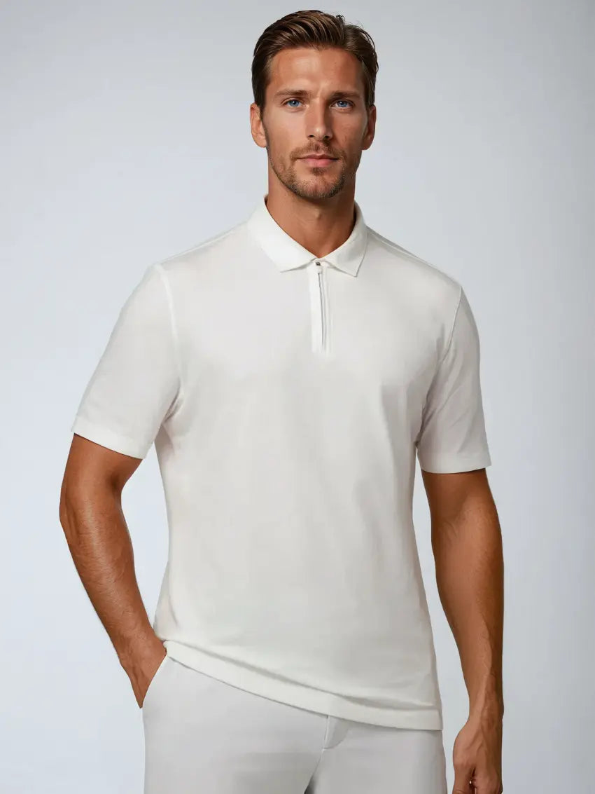 Zomer polo met rits katoen heren - Wit