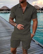 Zomer set polo met rits en korte broek Heren