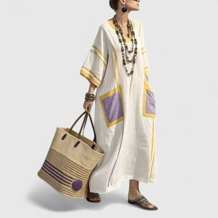 Maxi Bohemian jurk met V-hals Dames