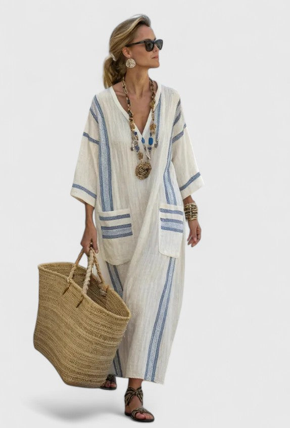 Maxi kaftan boho jurk met V-hals Dames