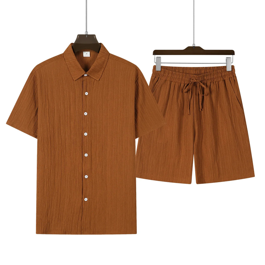 2-delige zomer set met overhemd en korte broek Heren
