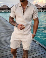 Zomer set polo met rits en korte broek Heren