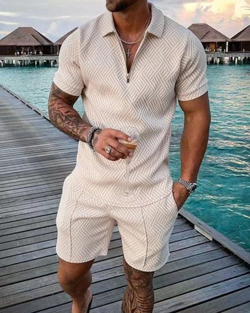 Zomer set polo met rits en korte broek Heren