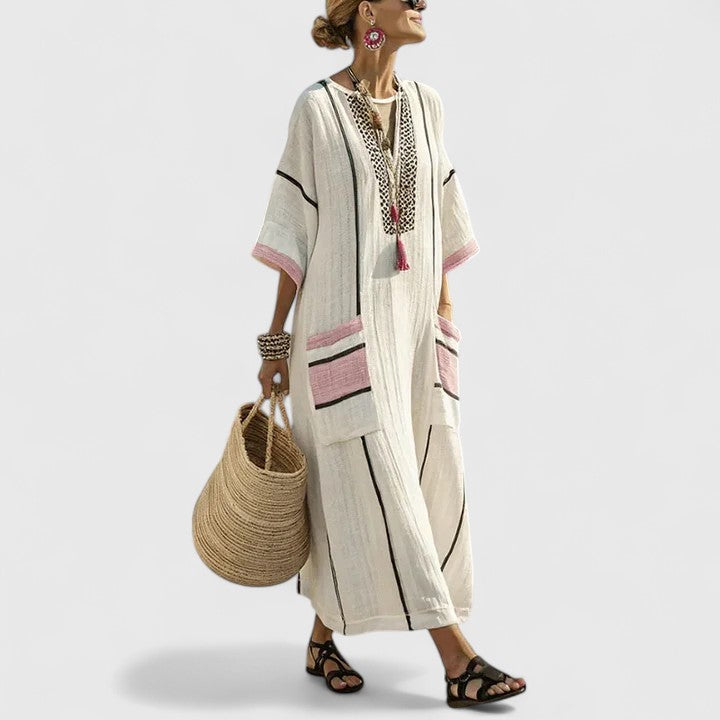 Maxi Bohemian jurk met V-hals Dames