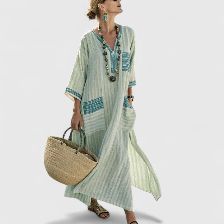 Maxi Bohemian jurk met V-hals Dames