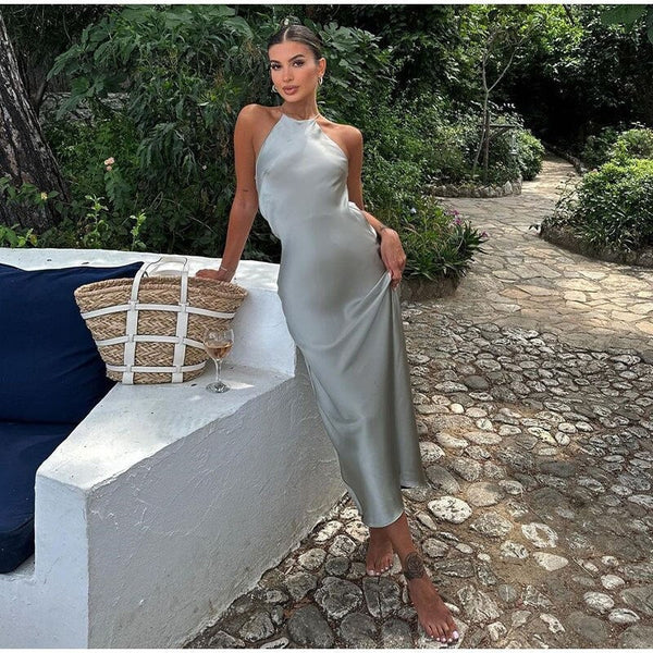 Maxi Halterjurk met Open Rug Dames