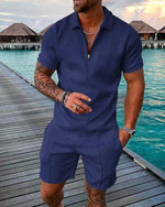 Zomer set polo met rits en korte broek Heren