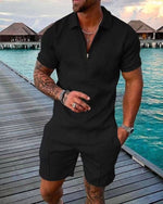 Zomer set polo met rits en korte broek Heren