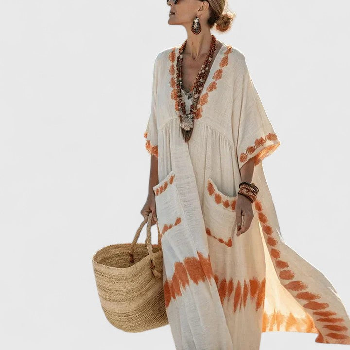 Maxi Bohemian jurk met V-hals Dames