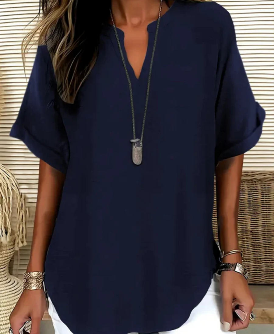 Losvallende blouse met V-hals Dames