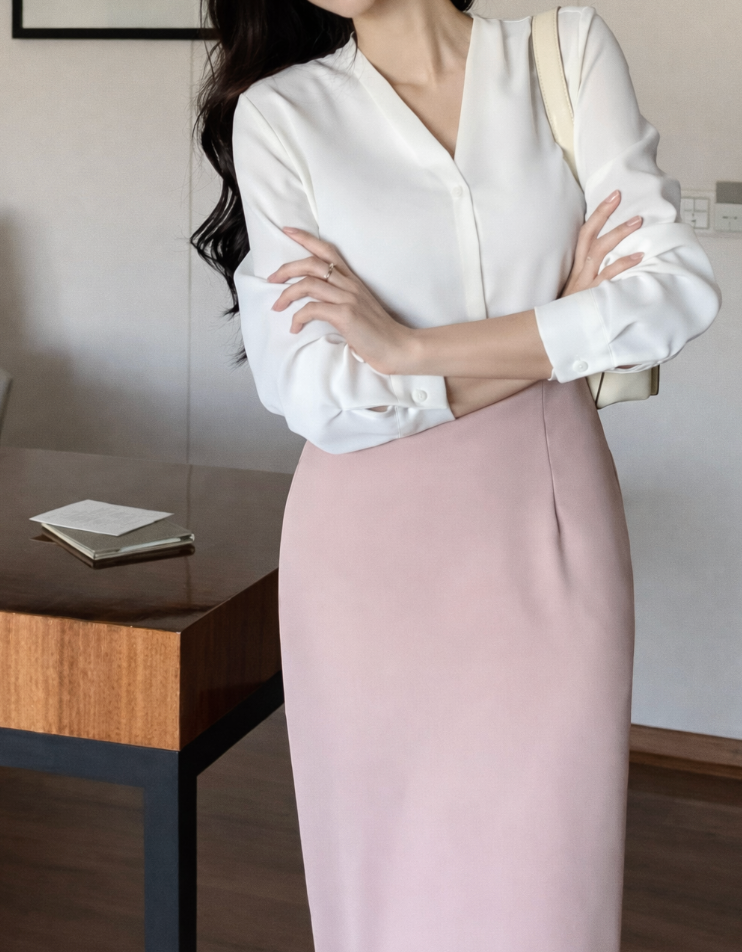 Blouse met V-hals en lange mouwen Dames