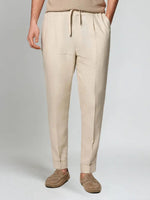 Linnen zomer broek elastische taille heren – Beige