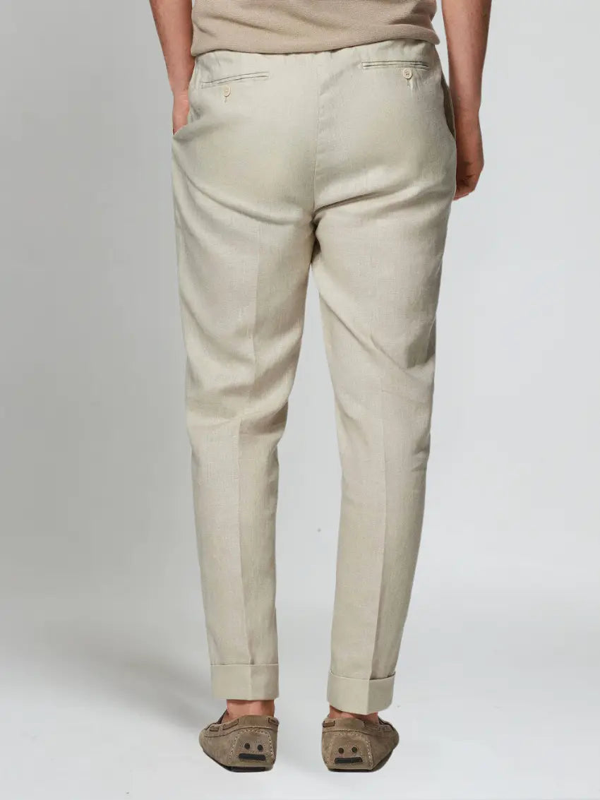 Linnen zomer broek elastische taille heren – Beige