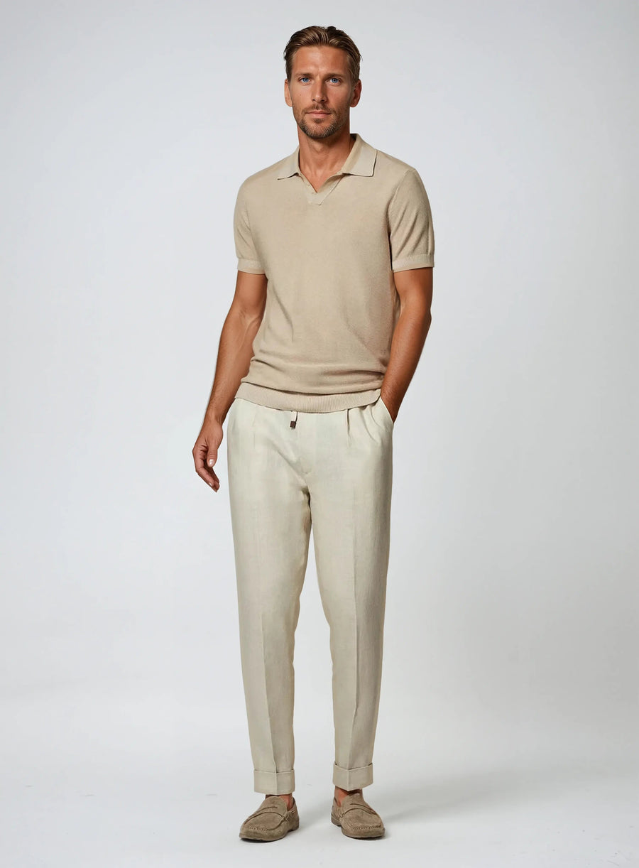 Linnen zomer broek elastische taille heren – Beige