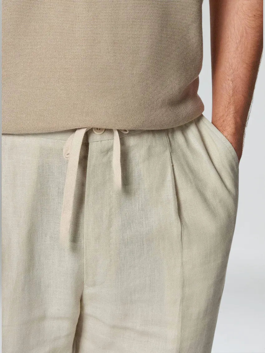 Linnen zomer broek elastische taille heren – Beige