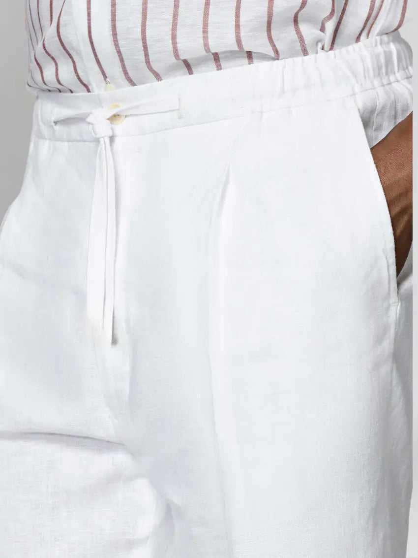 Linnen zomer broek elastische taille heren – Wit