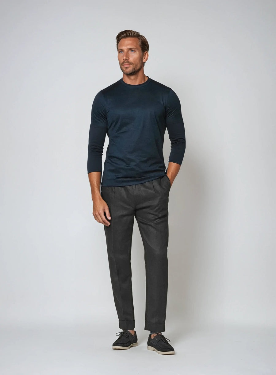 Linnen zomer broek elastische taille heren – Zwart