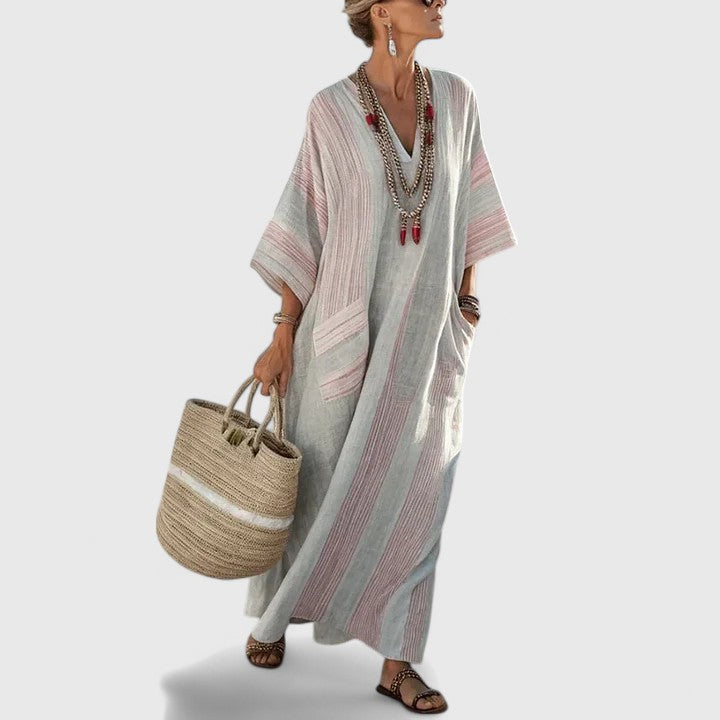 Maxi Bohemian jurk met V-hals Dames