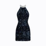 Halter Mini Jurk met Pailletten Dames