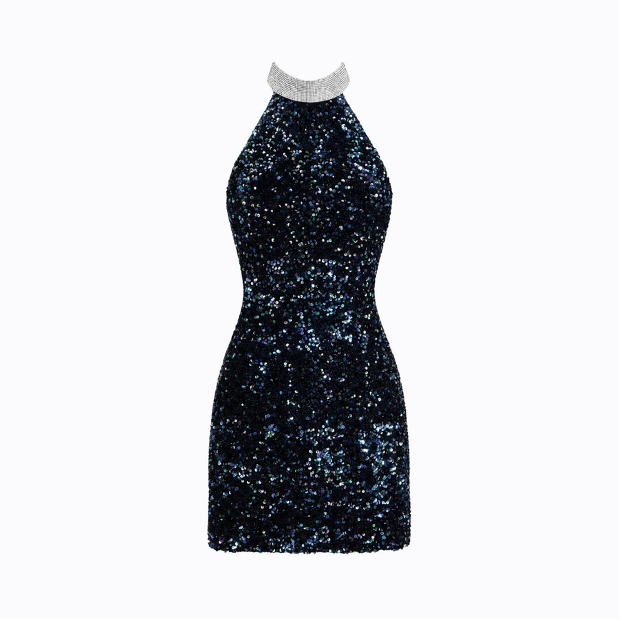Halter Mini Jurk met Pailletten Dames