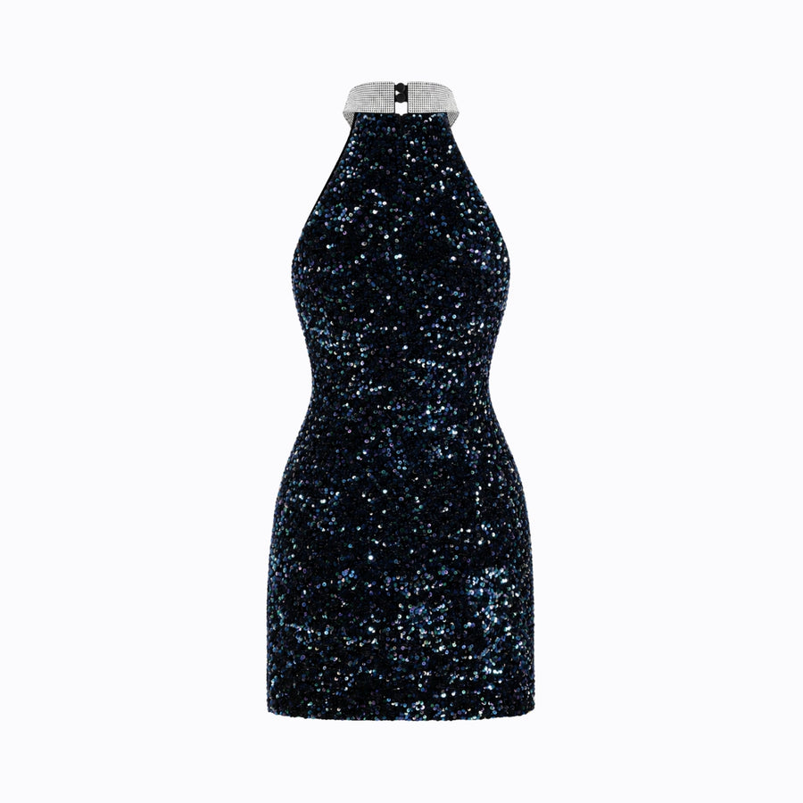 Halter Mini Jurk met Pailletten Dames