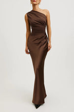 One Shoulder Maxi Jurk met Geplooide Taille Dames