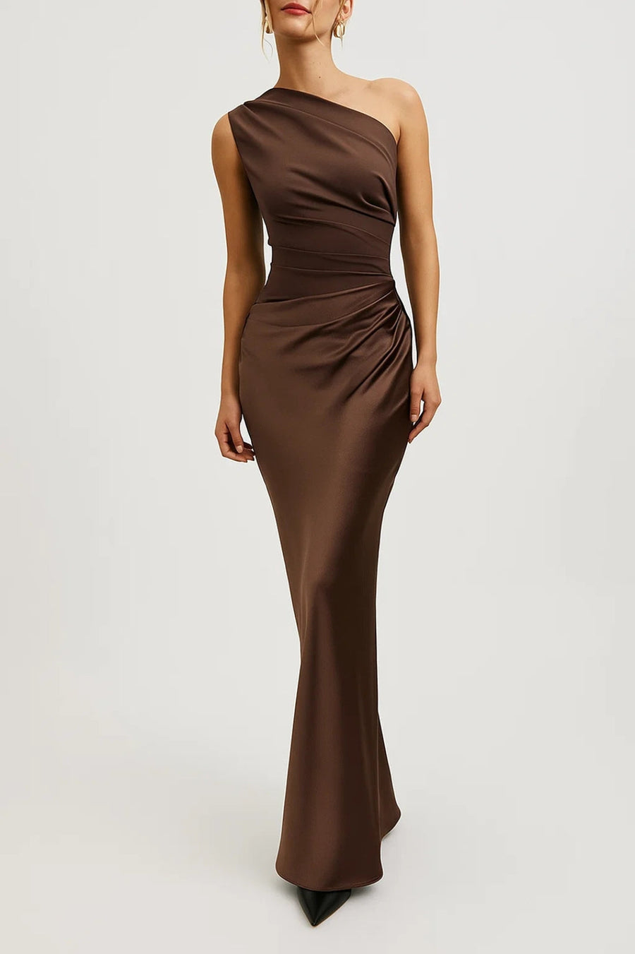 One Shoulder Maxi Jurk met Geplooide Taille Dames