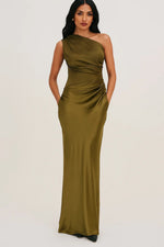 One Shoulder Maxi Jurk met Geplooide Taille Dames