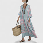 Maxi Bohemian jurk met V-hals Dames
