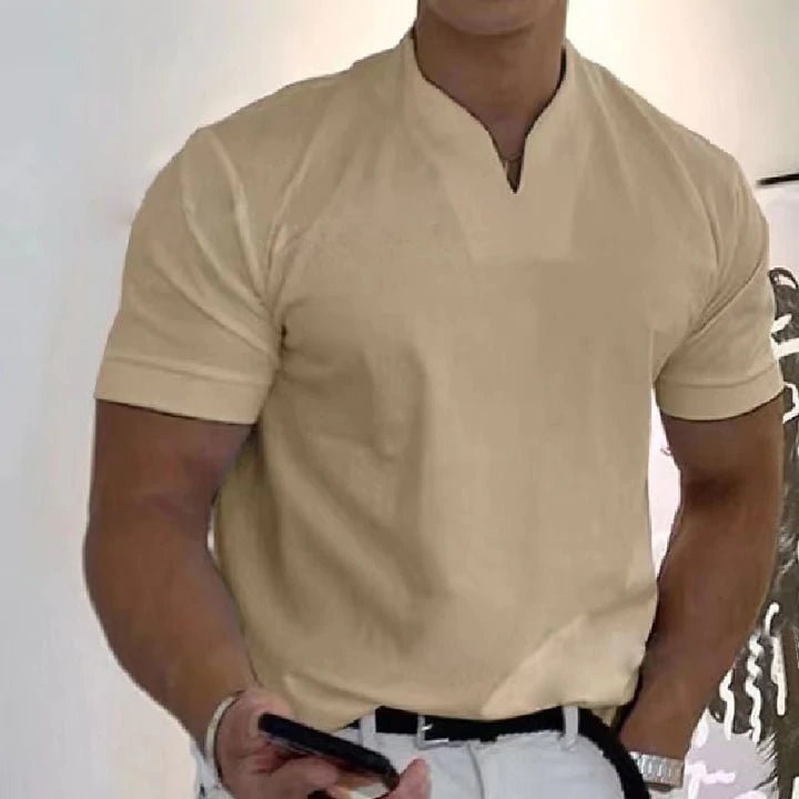 Slim fit T-shirt met V-hals Heren