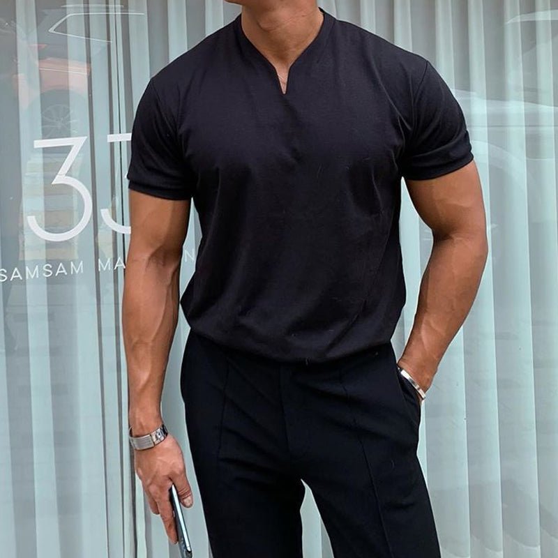 Slim fit T-shirt met V-hals Heren