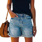 Denim Korte Broek met Hoge Taille Dames