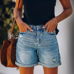 Denim Korte Broek met Hoge Taille Dames