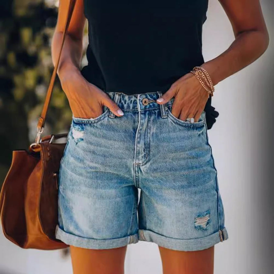 Denim Korte Broek met Hoge Taille Dames