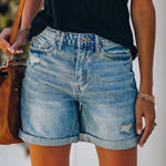 Denim Korte Broek met Hoge Taille Dames
