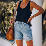 Denim Korte Broek met Hoge Taille Dames
